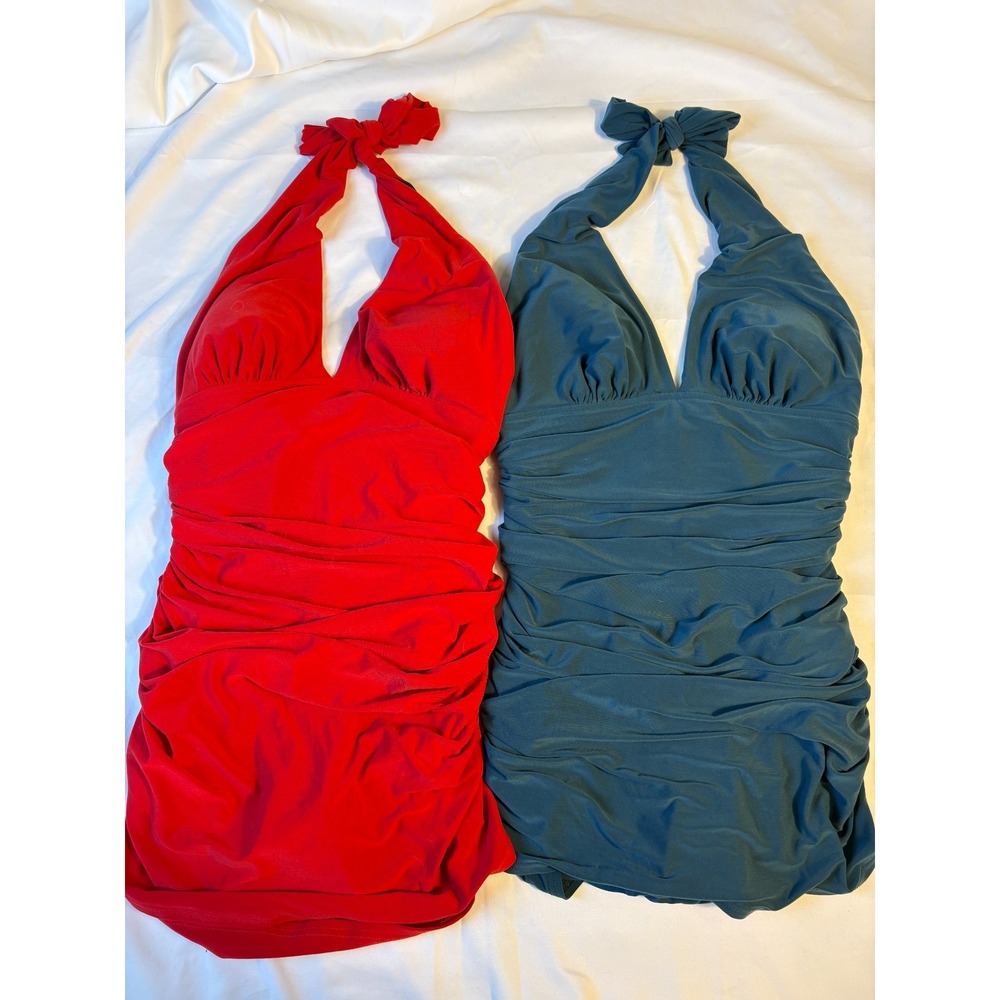 Magicsuit One Piece Swimsuit Bathing Estilo Red + Blue Halter Sexy sz 8 Lot of 2